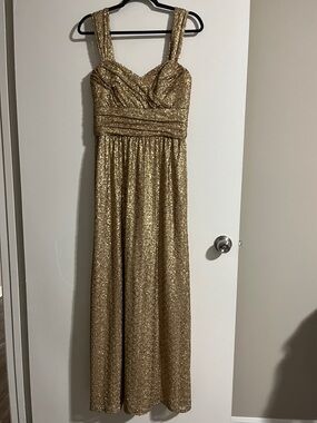Amsale Metallic Gold Sequin Maxi Gown